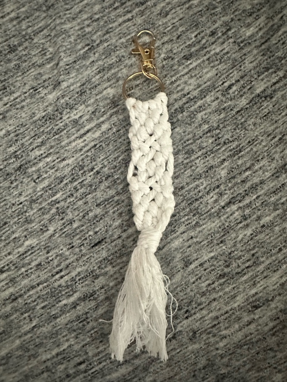 Handmade Macramé Tassel Keychain in Cream with Gold Hardware